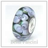Bella Fascini PURPLE & GREEN FLOWERS Murano Glass European Charm Bead 