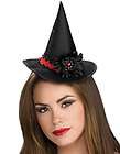 Womens Black Mini Costume Witch Hat With Flower Accent