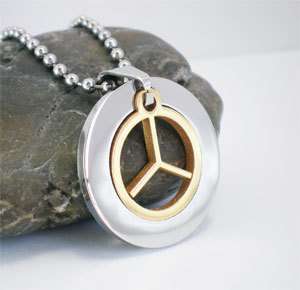 NEW Chrome Silver & Gold Mercedes Benz Mens Stainless Steel Pendant 
