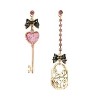    Betsey Johnson Heart Key and Lock Mismatch Earrings Jewelry