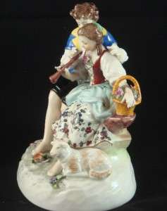 Antique Meissen Style Germany Porcelain Figurine Lovely Couple w/ Lamb 
