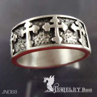 PEWTER TEMPLAR STYLE GOTHIC CROSS RING 9.2MM BAND  