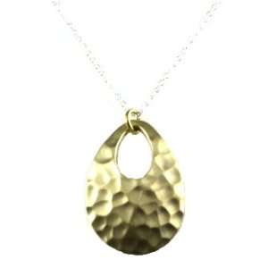 Mima & Oly Gold Tombac Hammered Teardrop Fashion Necklace Silver Plate 