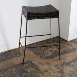  Woven Leather Backless Barstool in Burnt Wax and Deep 