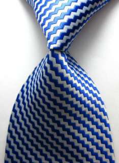 Blue White 100% New Stripes Silk WOVEN JACQUARD Leisure Neck ties Men 