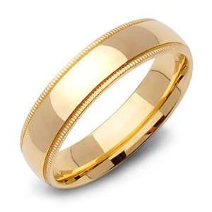   Yellow Gold Mens Beaded Milgrain Wedding Band Ring 6mm, 9.5: Jewelry
