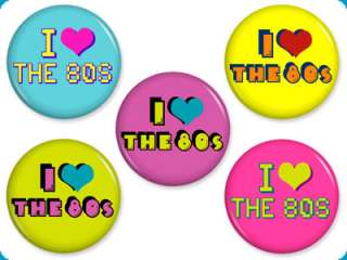 LOVE THE 80S PINS Retro Decade 1980s Heart Buttons  
