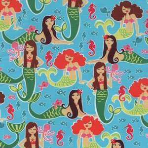 Sea Beauties Mermaid Fabric on Aqua by Michael Miller Fabrics One Yard 