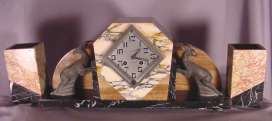 Piece Art Deco Marble & Metal Clock Set  