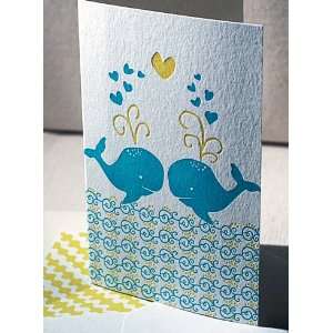  whales in love letterpress greeting card NEW Health 
