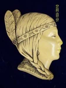 Vintage Chalkware Indian Chief and Maiden Plaques 1941  