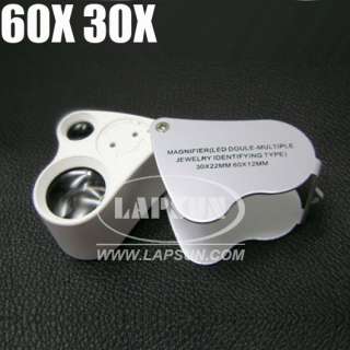 30X 60X Loop Magnifier Jeweler Eye Loupe Lens LED 2in1  