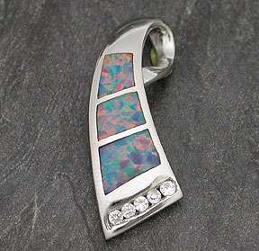Silver Fire Opal Inlay Necklace Pendant Inlaid Slider !  