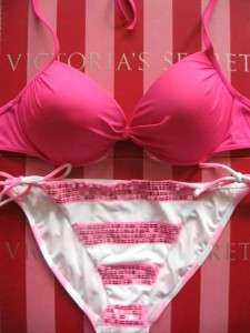 New w/ Defects VICTORIAS SECRET Maldive Plunge Sequin Bikini 36D 