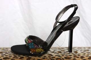 Giuseppe Zanotti Black Shoes High Heel Beaded Ankle Tie NEW sz US 7.5 