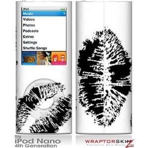  iPod Nano 4G Skin   Big Kiss Lips Black on White Skin and Screen 