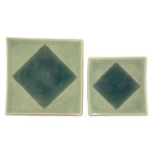  Celadon ceramic plates, Azure Windows (pair)