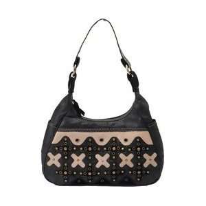   Italian Stone Design Genuine Leather and Suede Purse with X Design