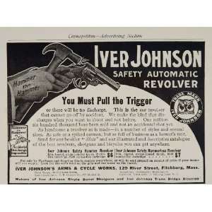 1908 Ad Iver Johnson Safety Automatic Revolver Gun   Original Print Ad 