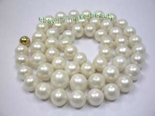 stunning long 30 big 14mm round white freshwater pearls necklace 14K 