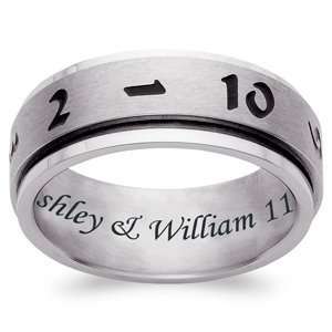   Stainless Steel Engraved Lucky Number Spinner Band, Size 8 Jewelry