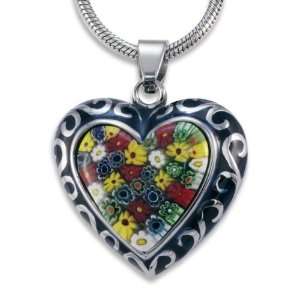  Stainless Steel Colored Glass and Blue Resin Heart 