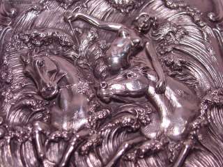 High Releif Mythological Lady Riding Horses Sterling Silver Gilt 