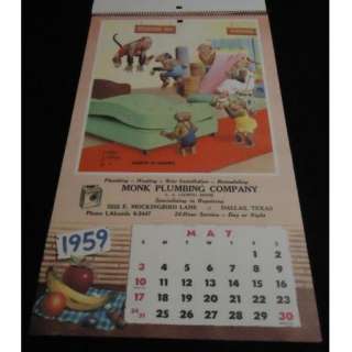COMPLETE 1959 Vintage Calendar LAWSON WOOD MONKEYS  