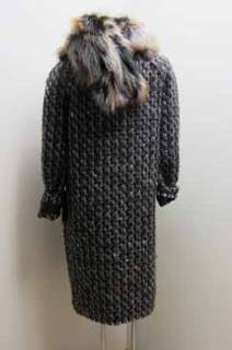 8K Lanvin Removable Fox Fur Stole Wool Blends Tweed Coat 40 Leather 