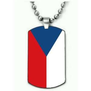  Czech Republic Flag Color Dogtag Pendant Necklace w/Chain 