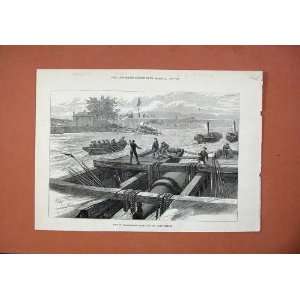  1873 Boat Transporting Large Guns Coast Defence Art