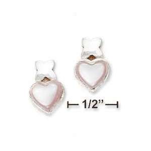  8mm Pink Mother Of Pearl Heart Kiss Post Earrings 