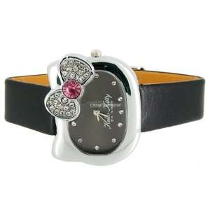Hello Kitty Crystal decorated Bracelet Girls Kids Wrist Watch Black