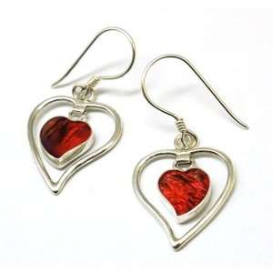  INFERNO 925 Silver Red Hanging Heart Earrings INFERNO 