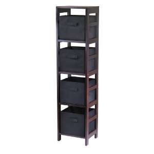   Storage Shelf with 4 Foldable Black Fabric Baskets