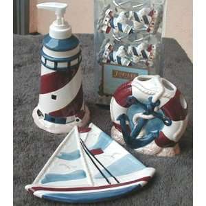 Hand Painted Lighthouses 4 Piece Bath Set with Shower Curtain Hooks 