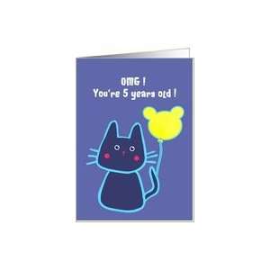  happy 5th birthday, blue cat with balloon Card: Toys 