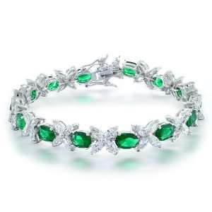  Bling Jewelry Marquise Flower CZ Oval Green Emerald Color Tennis 