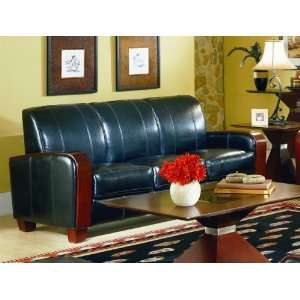  Retro Modern Style 100% Black Leather Sofa Couch