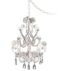   Floral With Crystal Accents Plug In Swag Chandelier