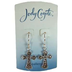  Jody Coyote Black and Silver Cross Earrings: Jewelry