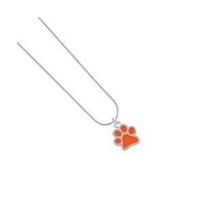   Orange Paw   Two Sided   Silver Plated Snake Chain Charm N Jewelry