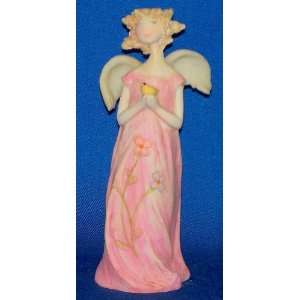   Pastel Garden Angel Figure  pink w/yellow bird#E 
