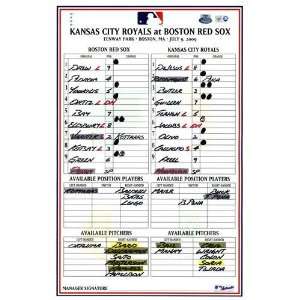  Royals at Red Sox 7 09 2009 Game Used Lineup Card: Sports 