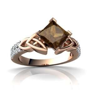 14k Rose Gold Square Genuine Smoky Quartz Engagement Ring 