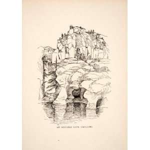 1895 Wood Engraving Occupied Cave Dwelling Indigenous People Chihuahua 