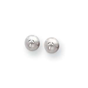   : 14k White Gold Satin & Diamond Cut 5mm Ball Post Earrings: Jewelry