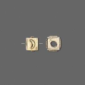  #790 Gold pewter, 8x6mm cube, moon symbol   sold per bead 