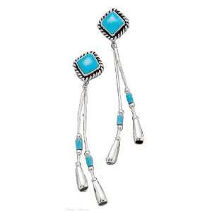   Silver Turquoise Diamonds Liquid Silver Tassel Earrings Jewelry