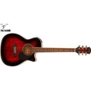   FA1AWR Folk Electro Semi Acoustic Guitar, Red: Musical Instruments